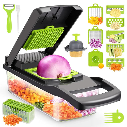Vegetable Chopper,Senbowe Multifunctional 13-in-1 Food Choppers Onion Chopper Vegetable Slicer Cutter Dicer Veggie chopper with 8 Blades,Colander Basket,Container for Salad Potato Carrot Garlic