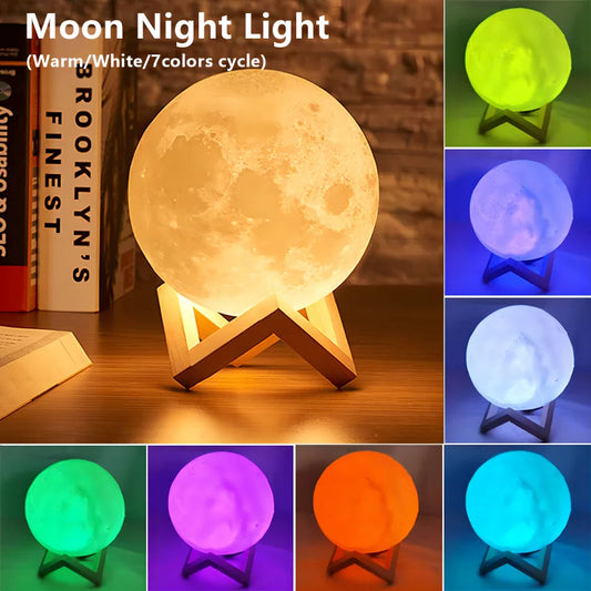 Shining Moon LED Night Light with Color Cycle for Kids' Rooms